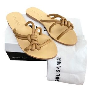 NEW Sol Sana Tan Slide Sandal Ginger Knotted Straps Slip On Leather Size 10
